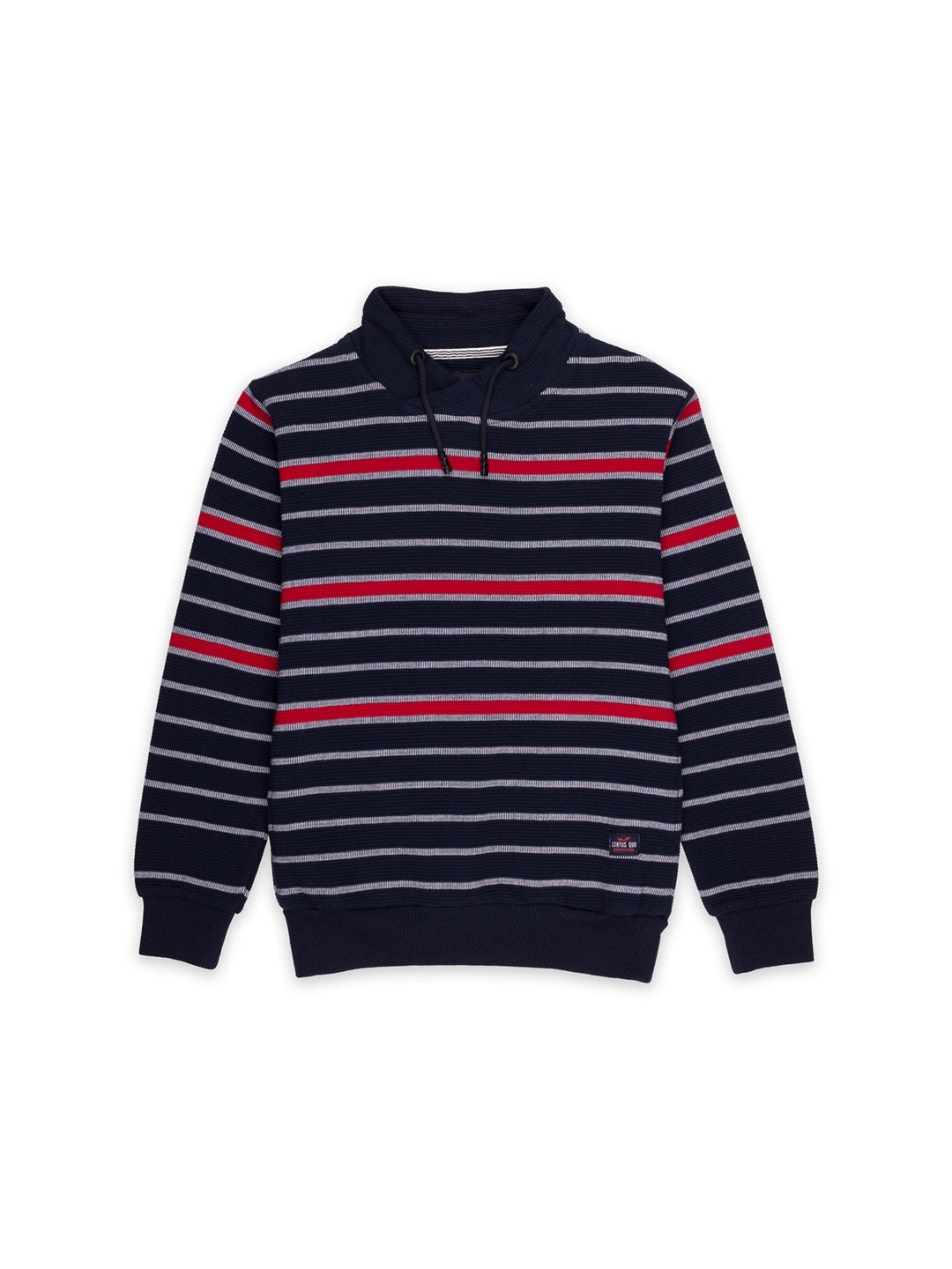 

Status Quo Boys Striped Cotton Mock Collar Sweatshirt, Navy blue