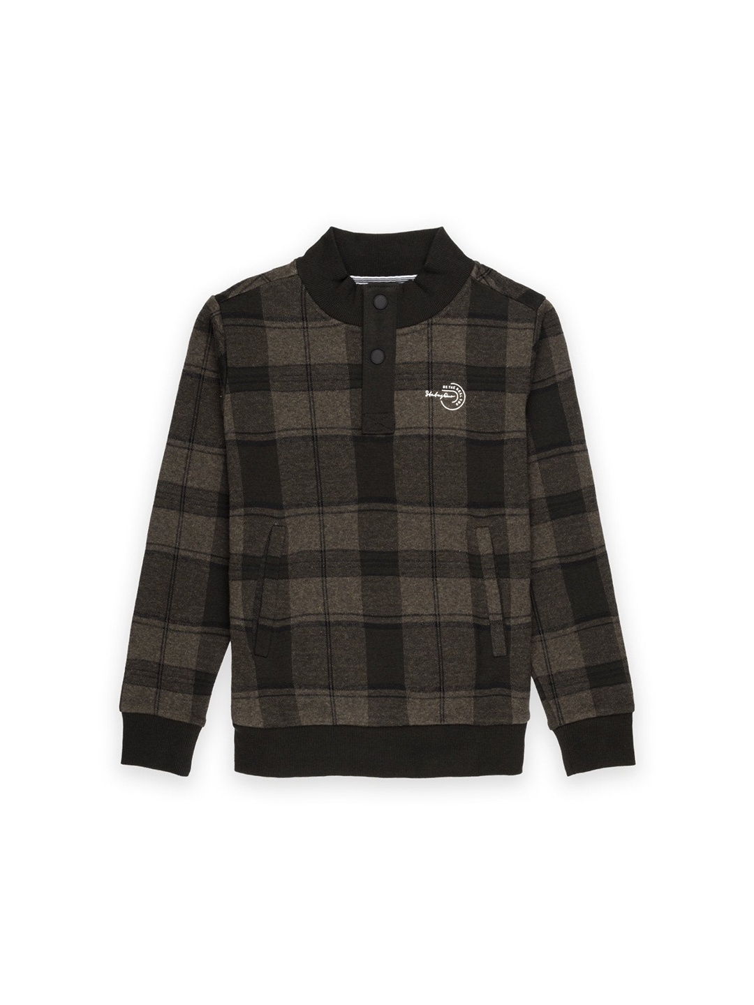 

Status Quo Boys Checked Cotton Sweatshirt, Olive