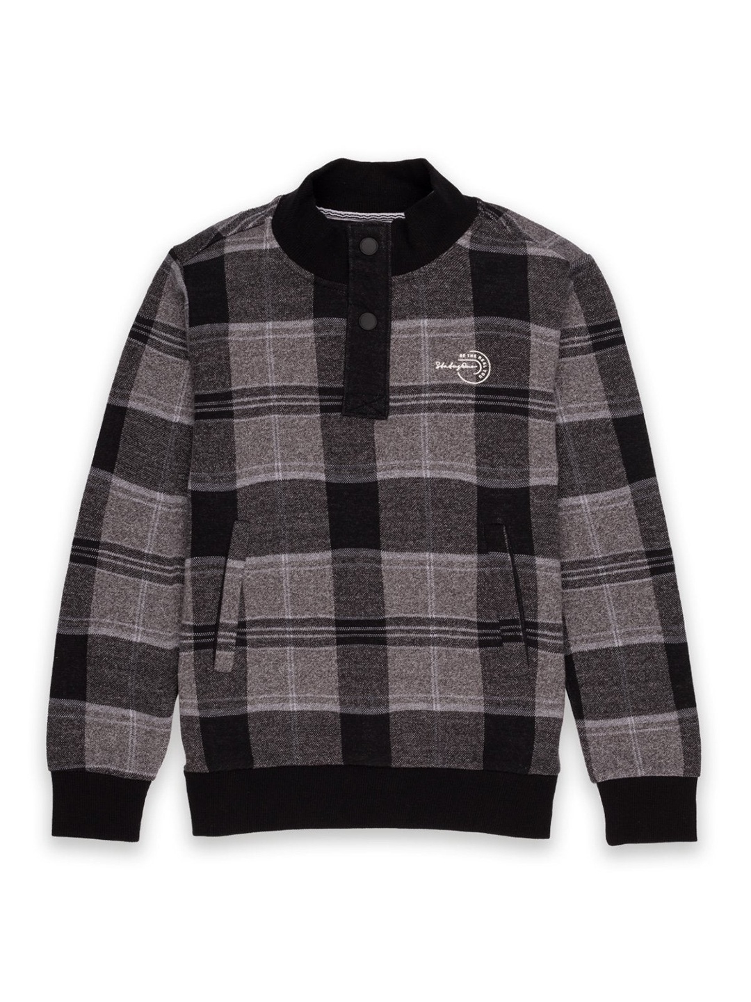 

Status Quo Boys Checked Cotton Sweatshirt, Black