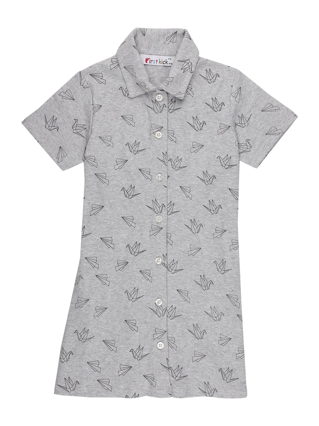 

First Kick Shirt Collar Dress, Grey melange
