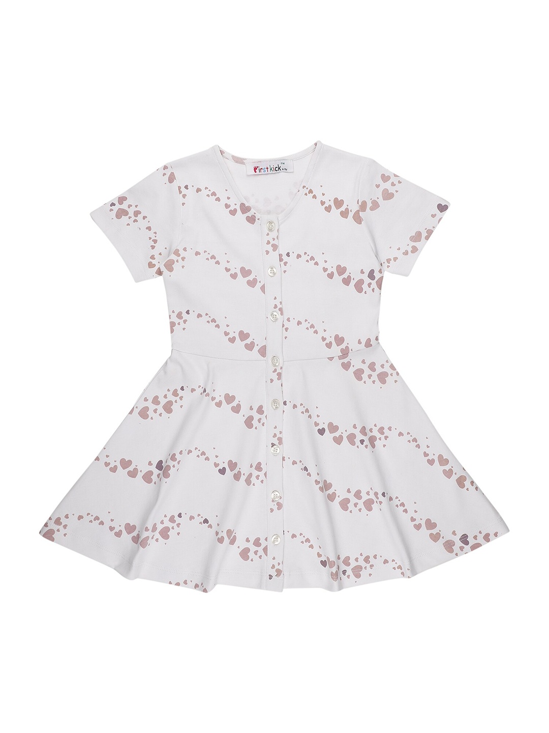 

First Kick Conversational Printed Cotton Dress, White