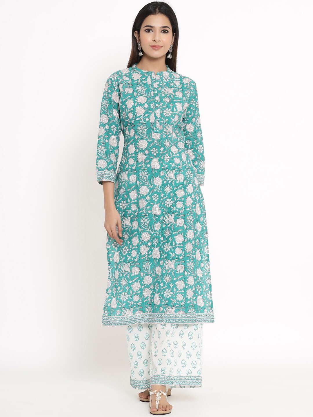 

kipek Women Floral Printed Pure Cotton Kurta with Palazzos & Dupatta, Green