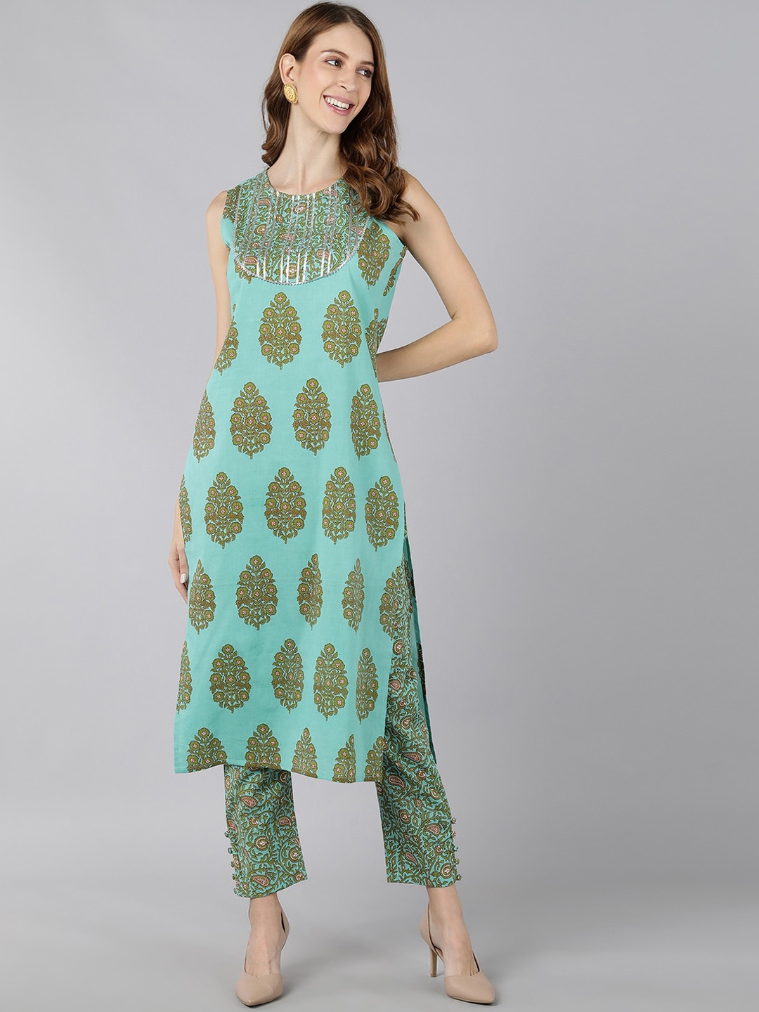 

kipek Women Floral Printed Pure Cotton Kurta with Trouser, Blue