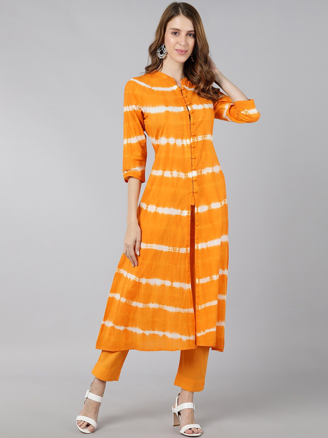 

kipek Women Dyed Pure Cotton Kurta with Trousers, Orange