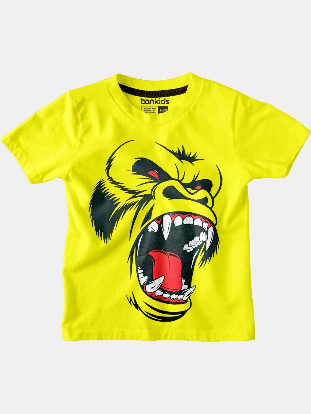 

BONKIDS Boys Gorilla Printed Round Neck Cotton T-shirt, Yellow