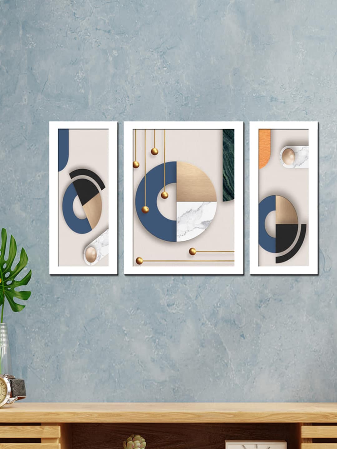 

WENS Set Of 3 White & Blue Nordic Modern Framed Wall Art
