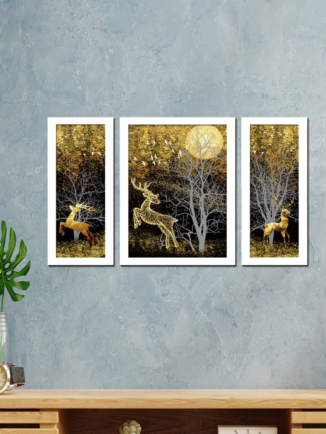 

WENS Set Of 3 White & Black Abstract Framed Wall Painting