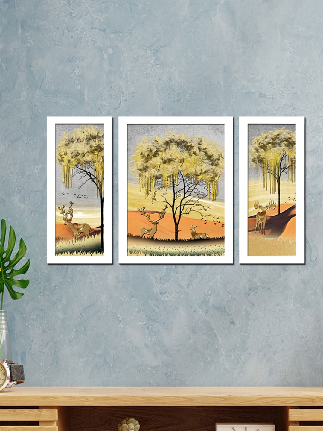 

WENS Set Of 3 White & Gold-colored Modern Nature Painting Wall Art