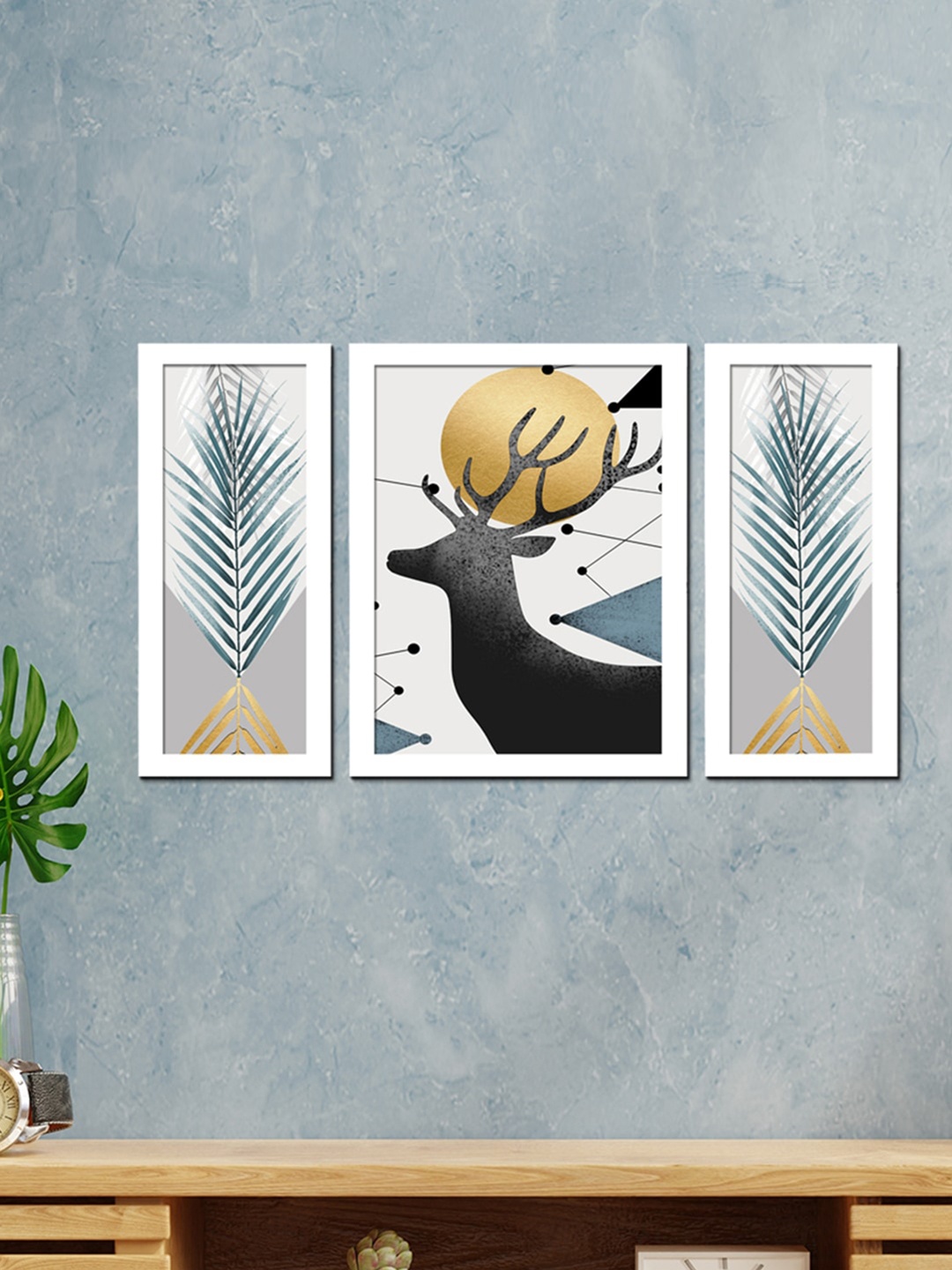 

WENS Set Of 3 Stylish Modern Deer Painting Wall Art, White