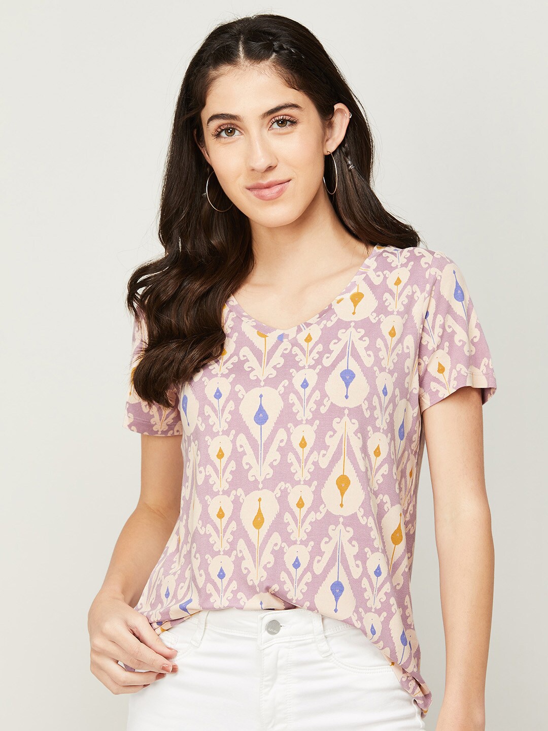 

Colour Me by Melange Women Ethnic Motifs Printed Top, Lavender