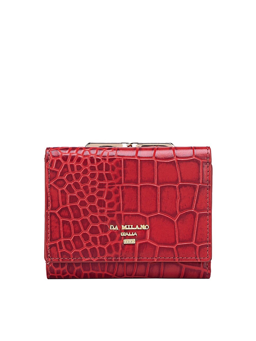 

Da Milano Women Geometric Textured Leather Three Fold Wallet, Red
