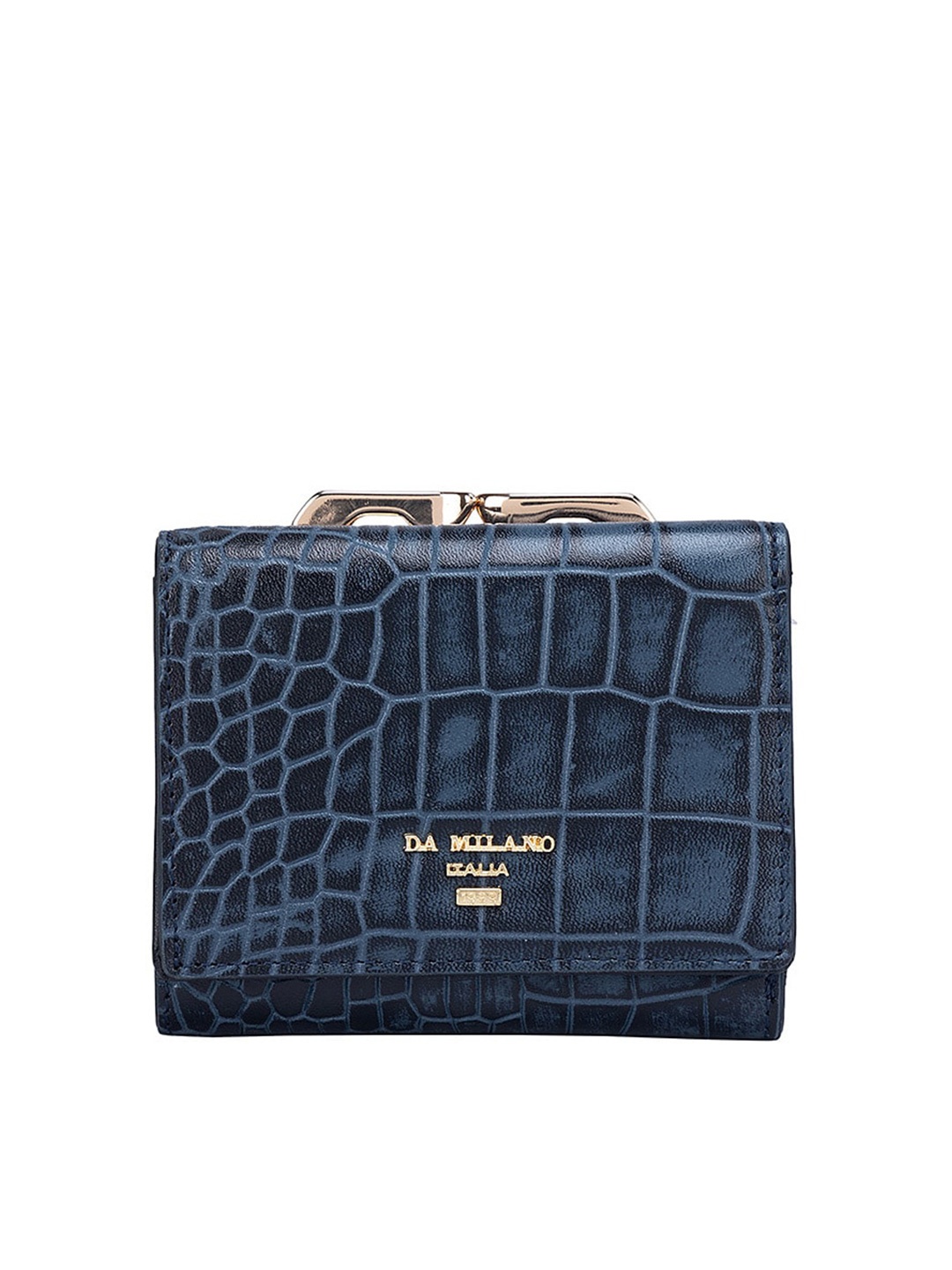 

Da Milano Women Textured Leather Three Fold Wallet, Blue