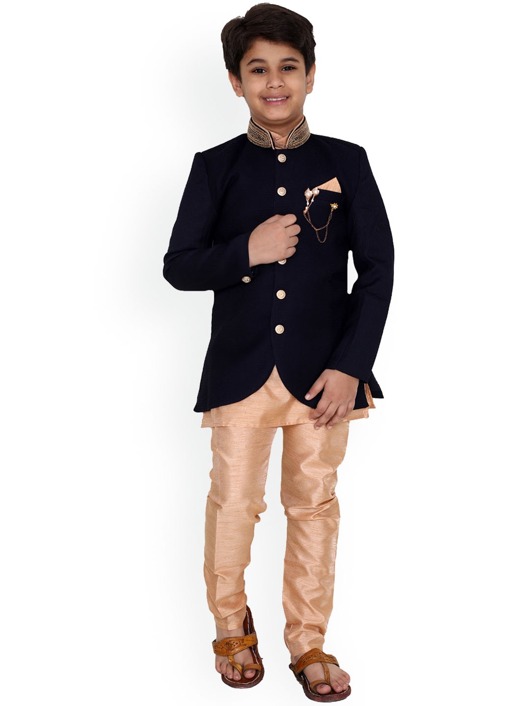 

FOURFOLDS Boys Cotton Sherwani Set, Blue