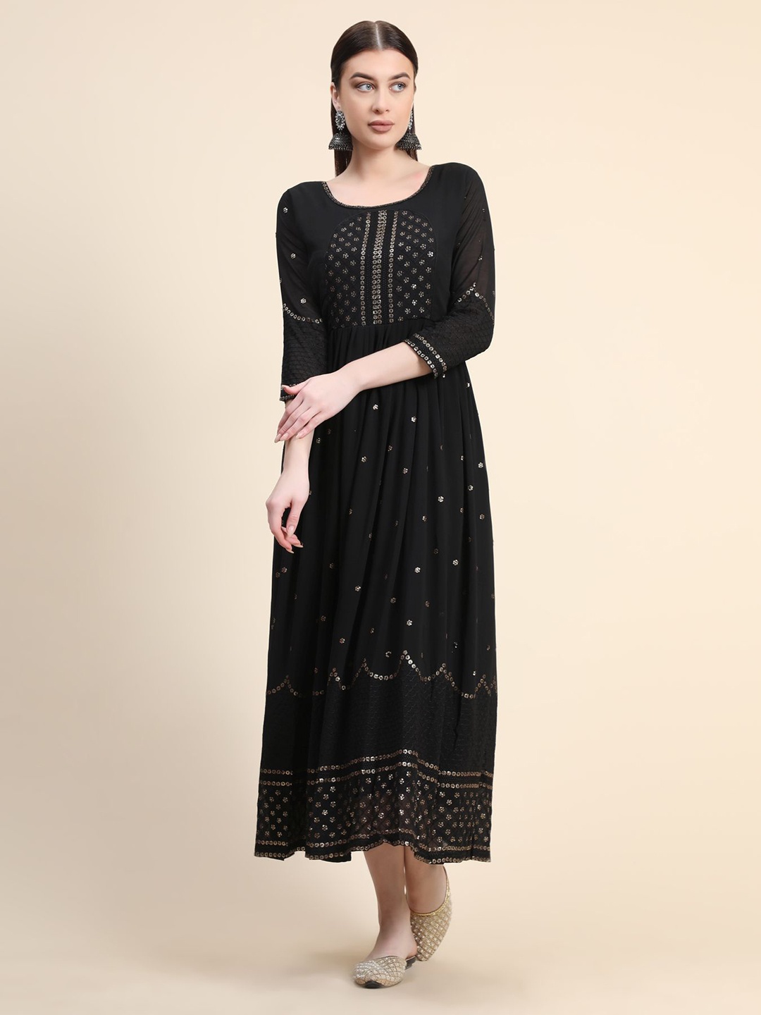 

KALINI Women Embellished Georgette Anarkali Kurta, Black