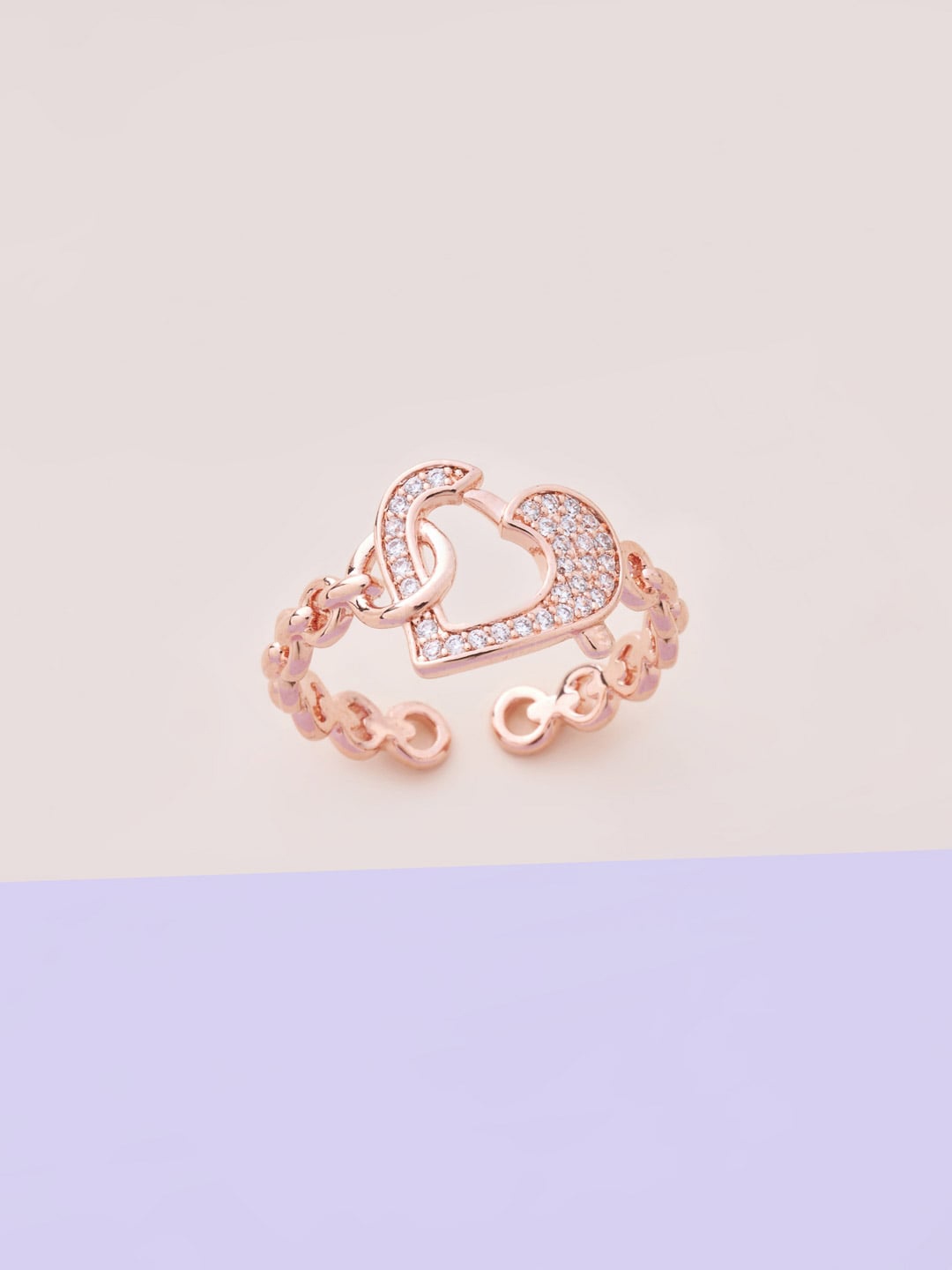 

Kushal's Fashion Jewellery Rose Gold-Plated Cubic Zirconia Studded Ring, Na