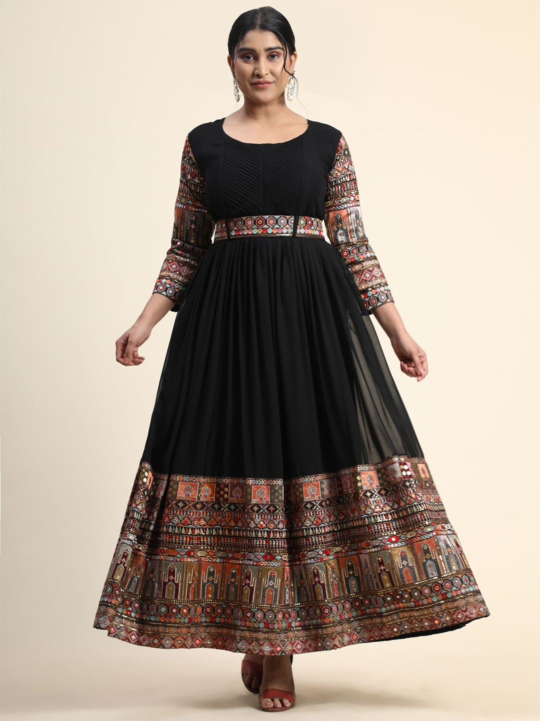 

KALINI Women Ethnic Motifs Embroidered Mirror Work Georgette Anarkali Kurta, Black