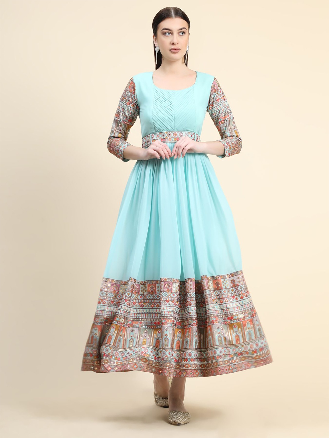 

KALINI Women Ethnic Motifs Embroidered Scoop Neck Anarkali Kurta, Blue