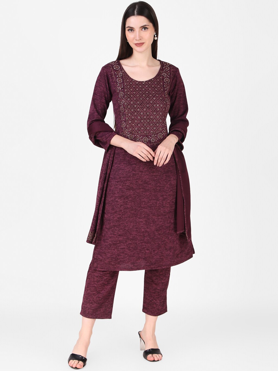 

FNOCKS Women Beads and Stones Kurta With Trousers & With Dupatta, Lavender