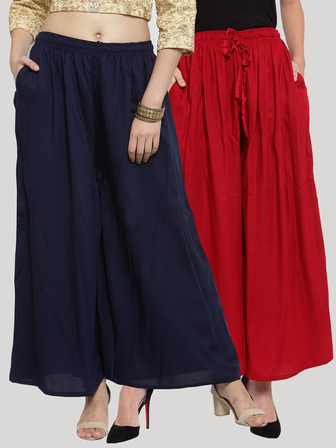 

Clora Creation Women Pack of 2 Flared Palazzos, Navy blue