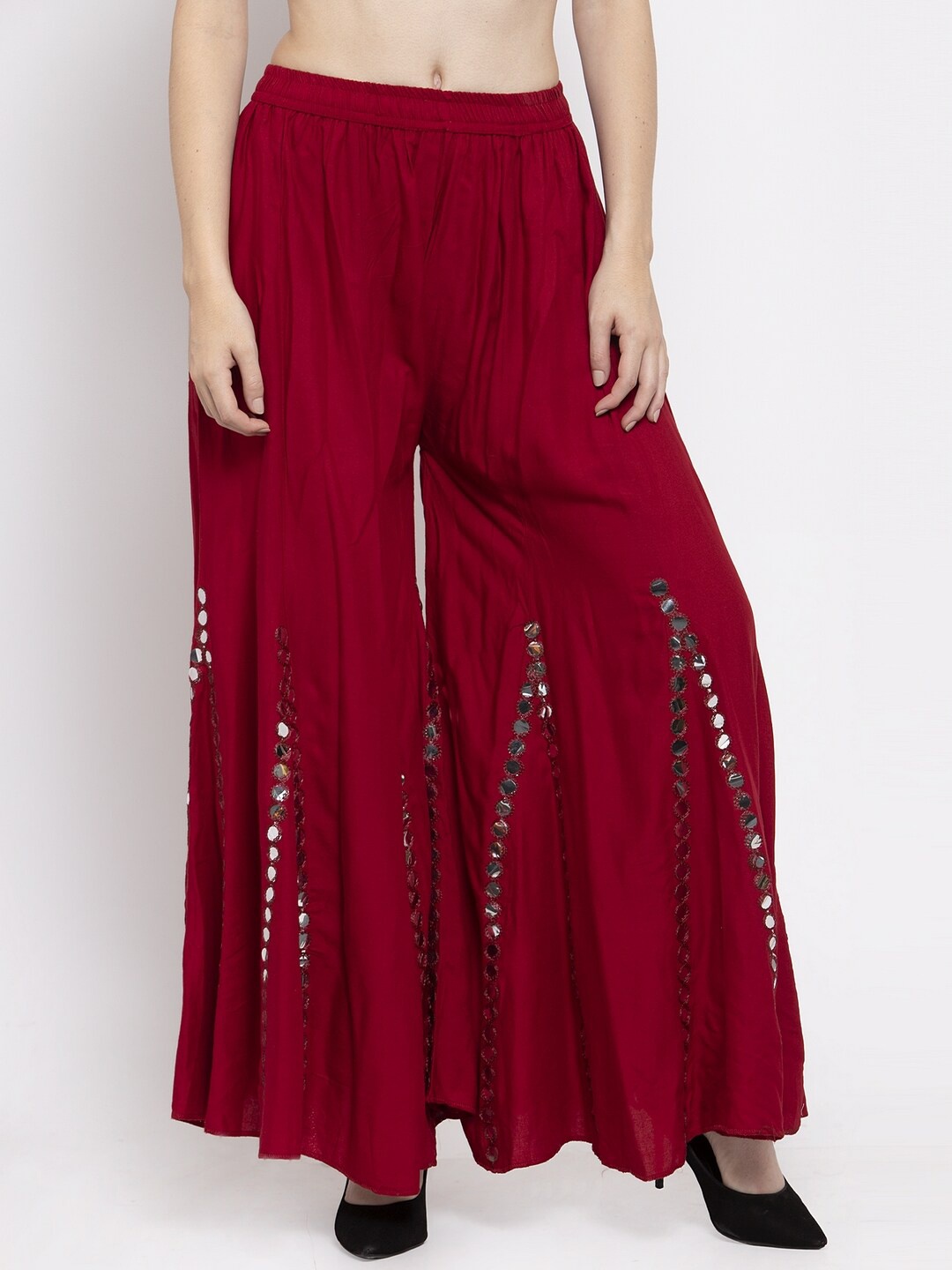 

Clora Creation Women Embellished Flared Palazzos, Maroon
