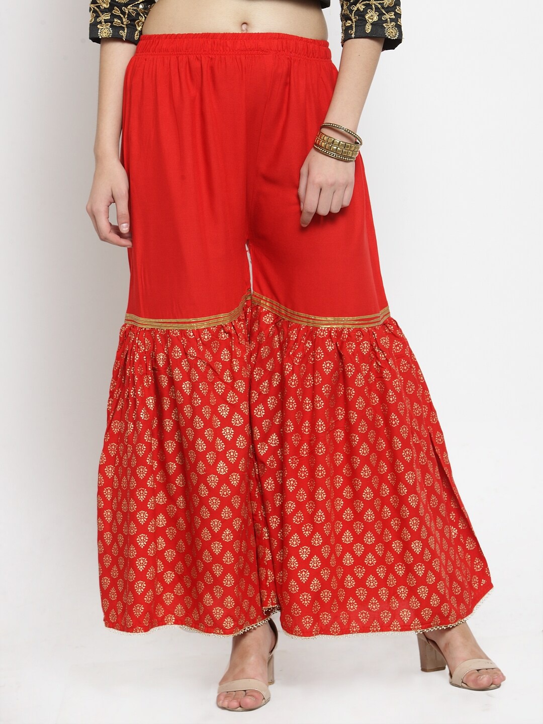 

Clora Creation Women Ethnic Motifs Printed Flared Palazzos, Red