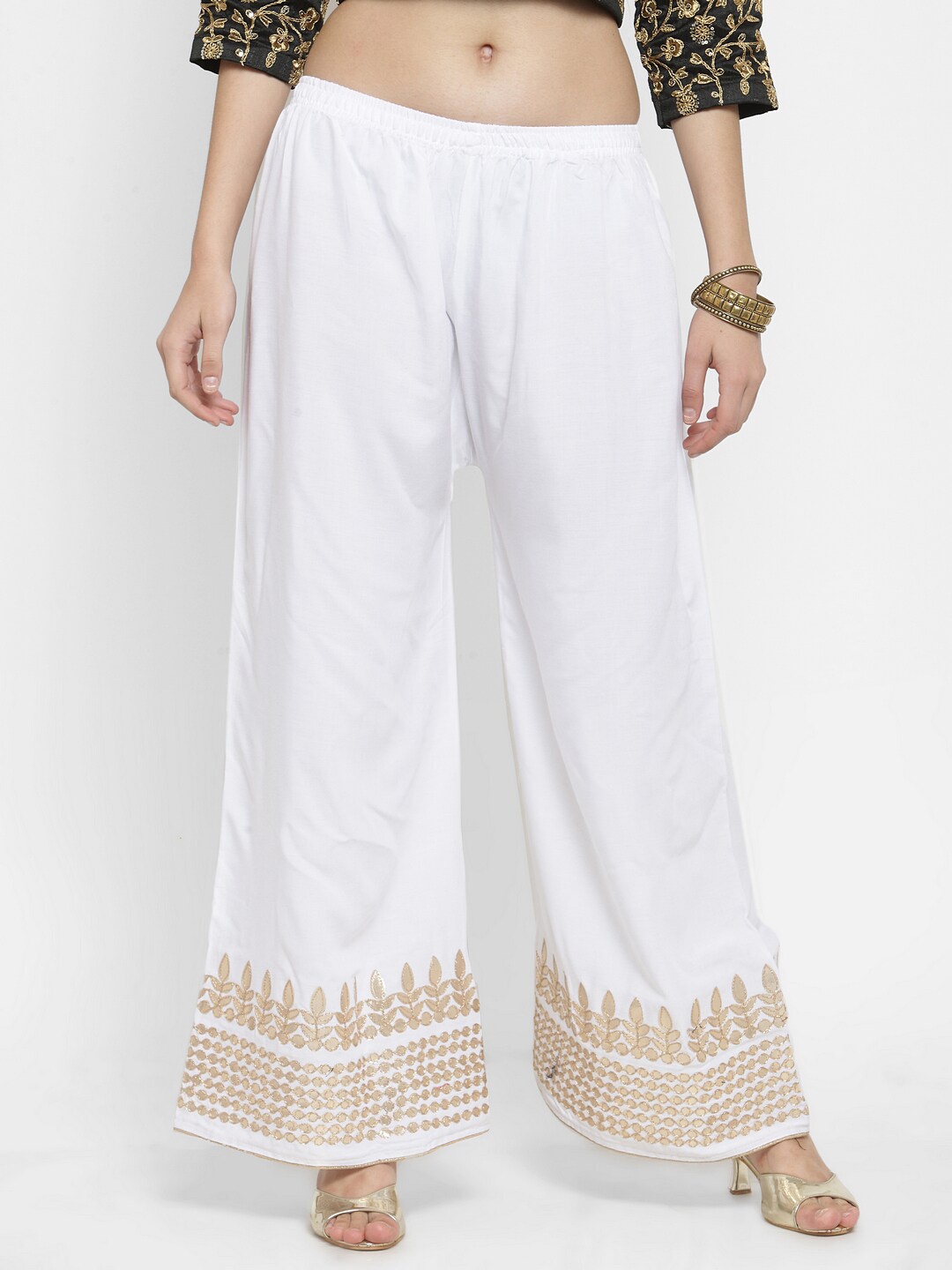 

Clora Creation Women Ethnic Motifs Printed Wide Leg Palazzos, White