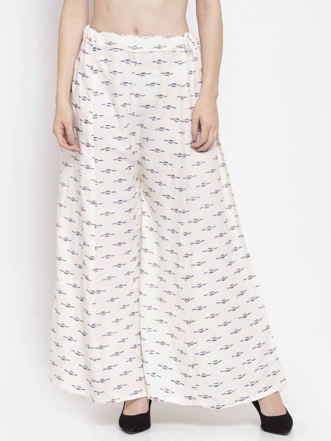 

Clora Creation Women Printed Flared Palazzos, Cream
