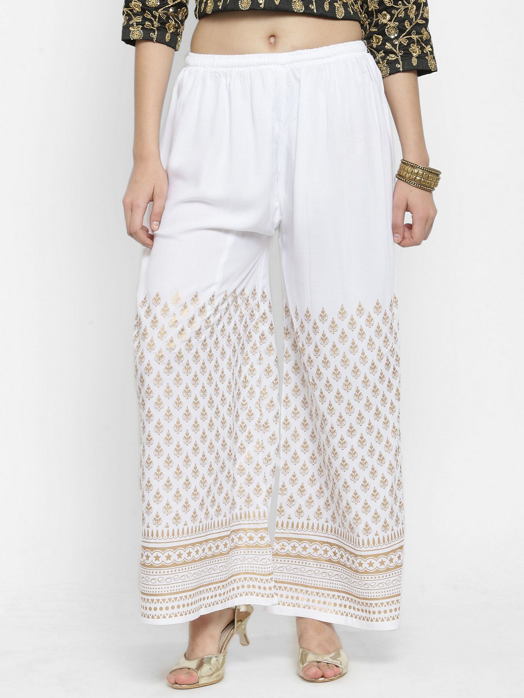 

Clora Creation Women Ethnic Motifs Printed Wide Leg Palazzos, White