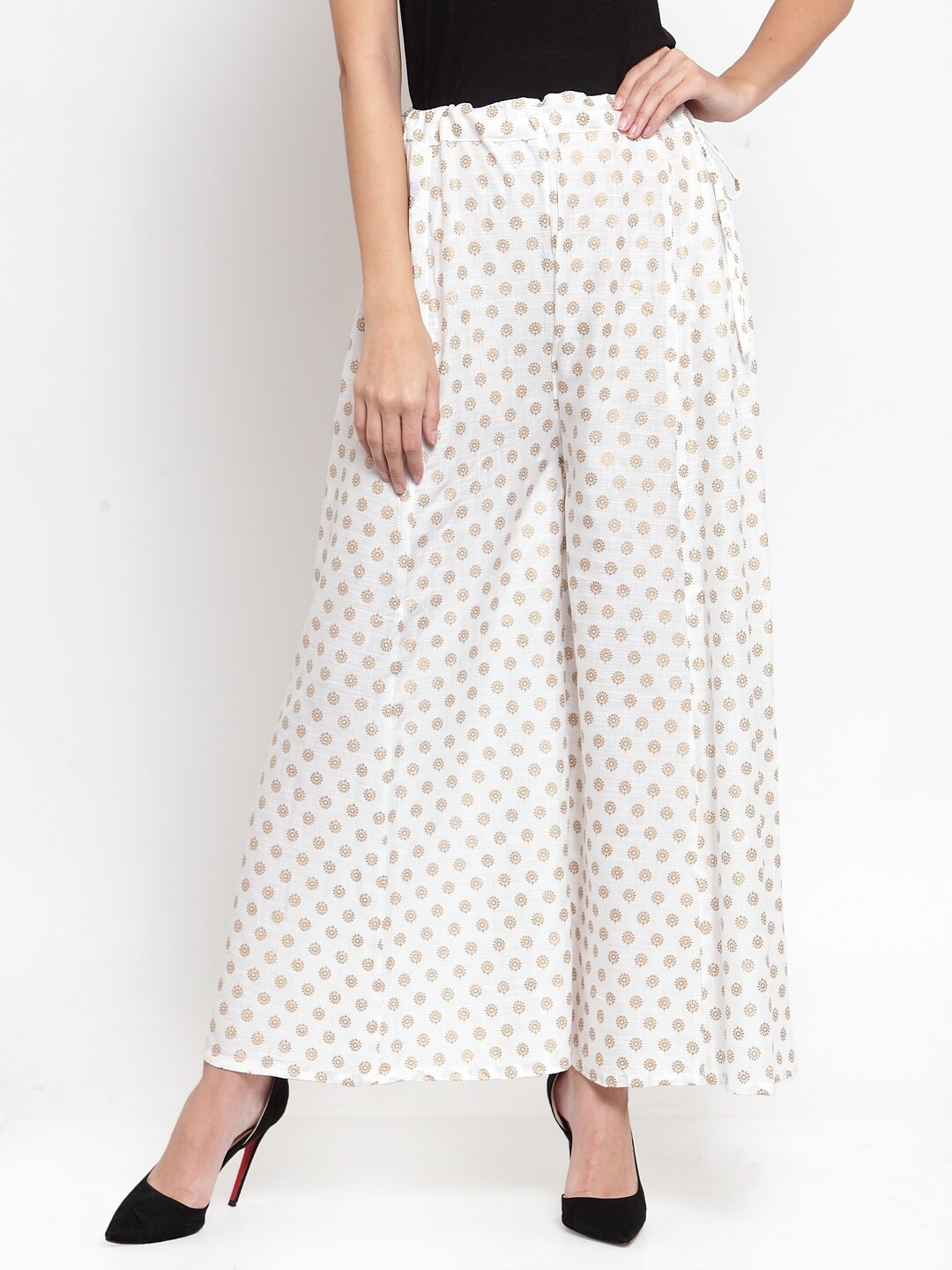 

Clora Creation Women Floral Printed Flared Palazzos, White