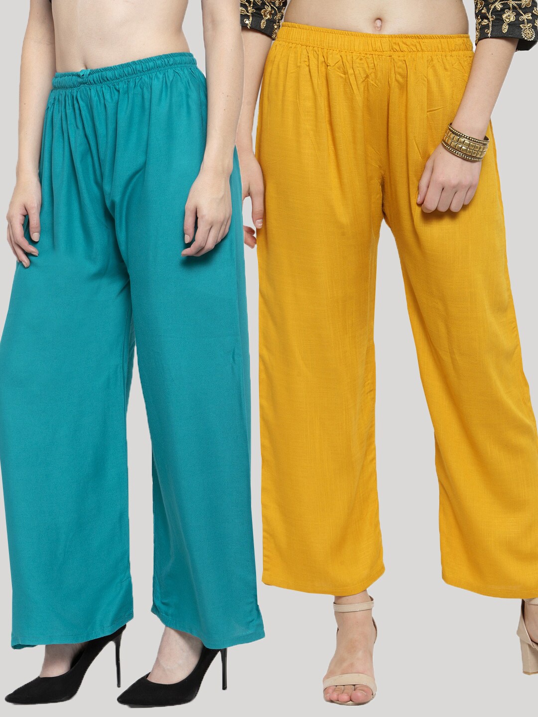 

Clora Creation Women Pack of 2 Flared Palazzos, Mustard
