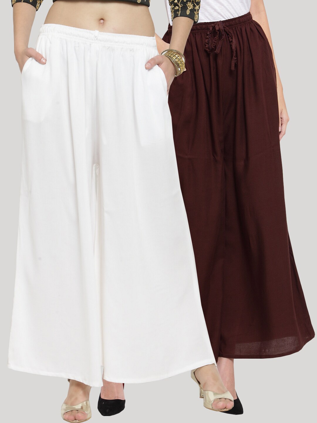 

Clora Creation Women Pack of 2 Solid Wide Leg Palazzos, Brown
