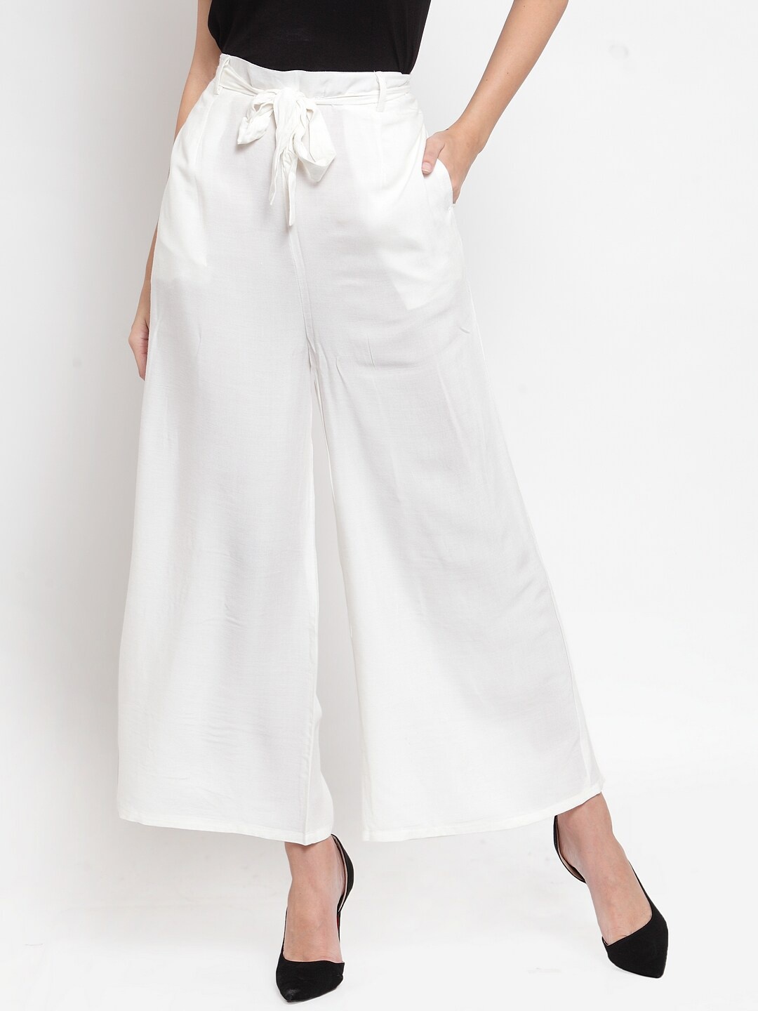 

Clora Creation Women Off White Wide Leg Palazzos