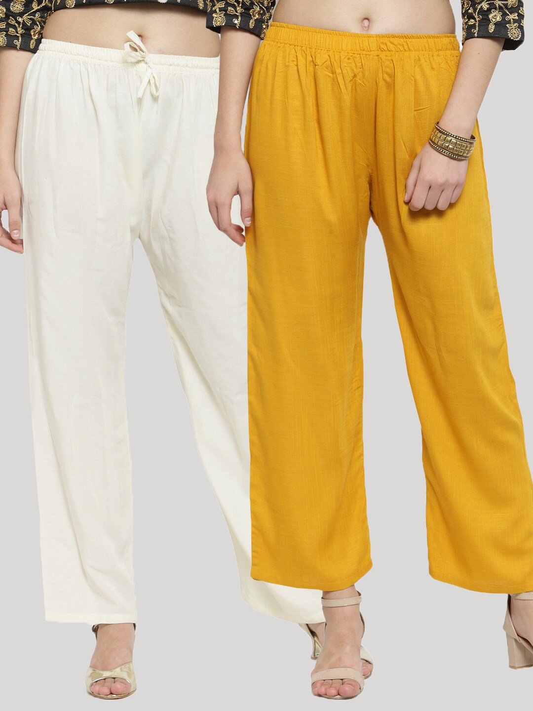 

Clora Creation Women Pack of 2 Solid Rayon Straight Palazzos, White