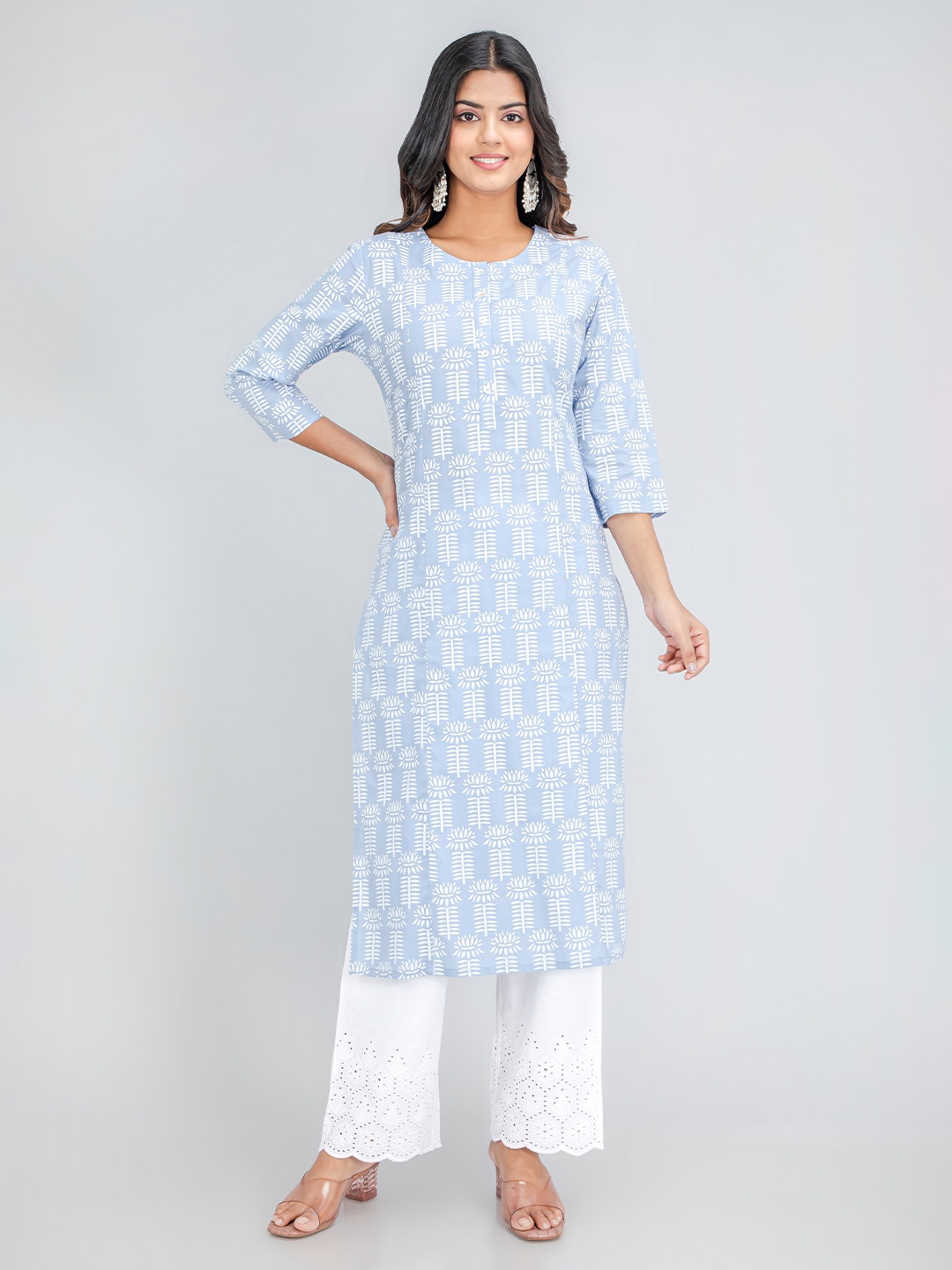 

SUTI Women Ethnic Motifs Printed Pure Cotton Kurta, Blue