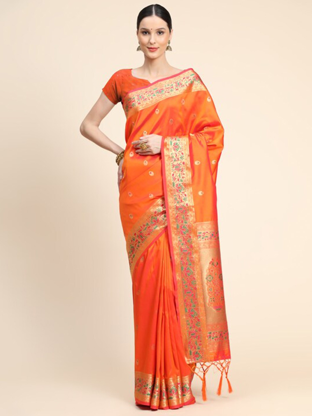 

Exclusiva Ethnic Motifs Zari Paithani Saree, Orange