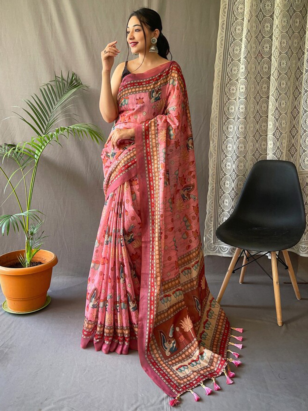 

Exclusiva Floral Pure Cotton Saree, Pink