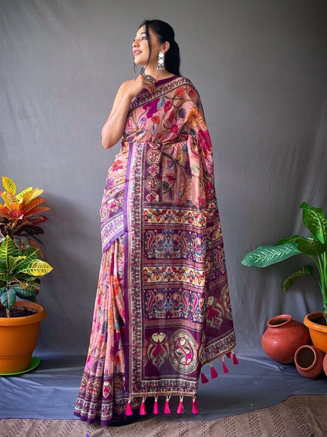 

Exclusiva Kalamkari Pure Cotton Saree, Pink