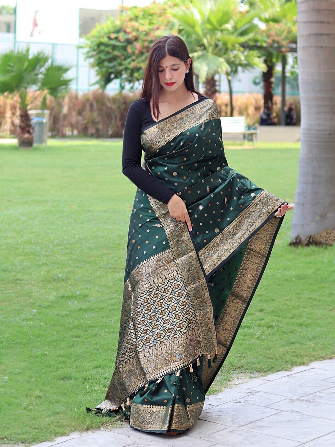 

Exclusiva Ethnic Motifs Zari Banarasi Saree, Green
