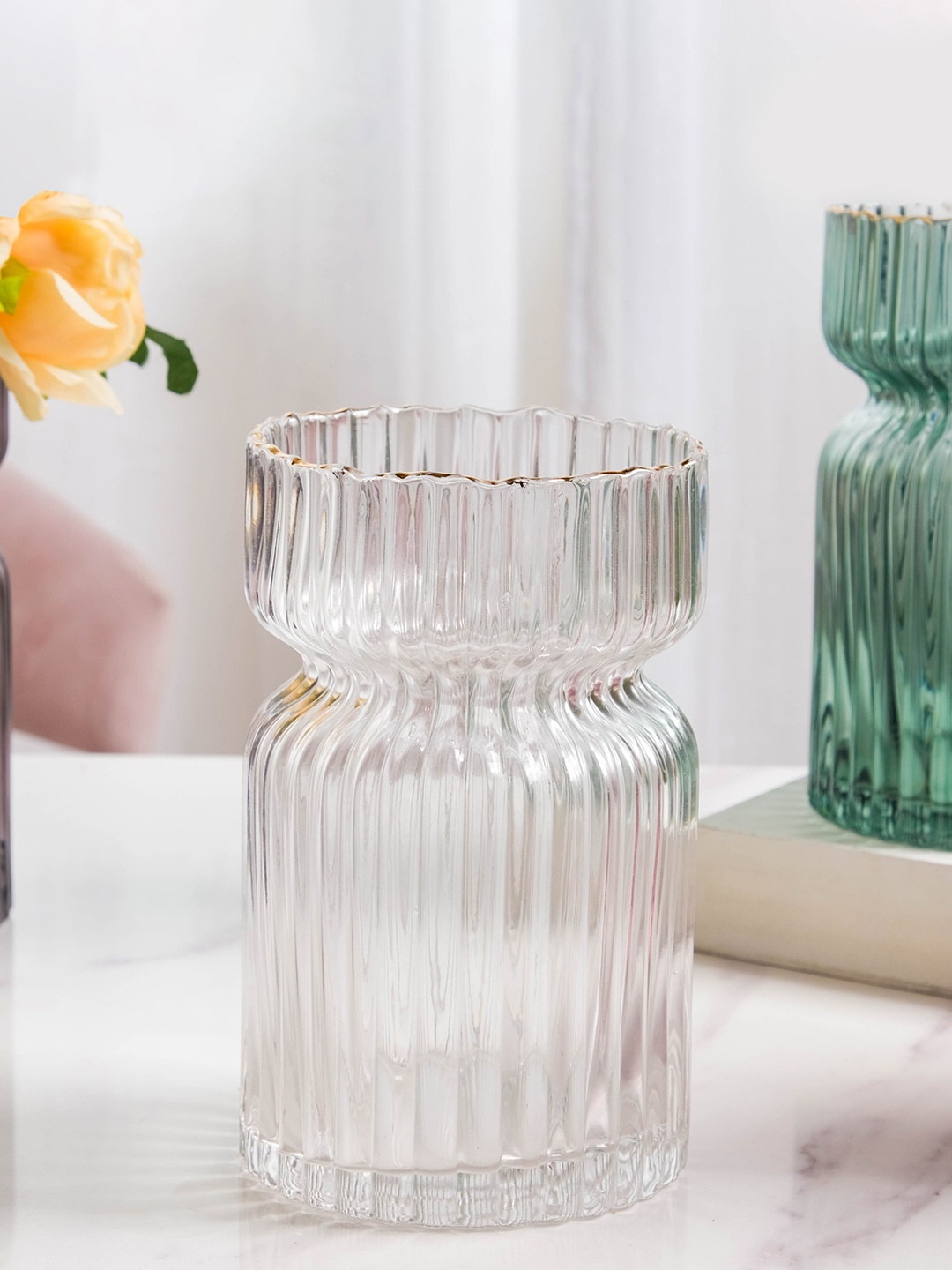 

Nestasia Transparent Textured Hour Glass Vase