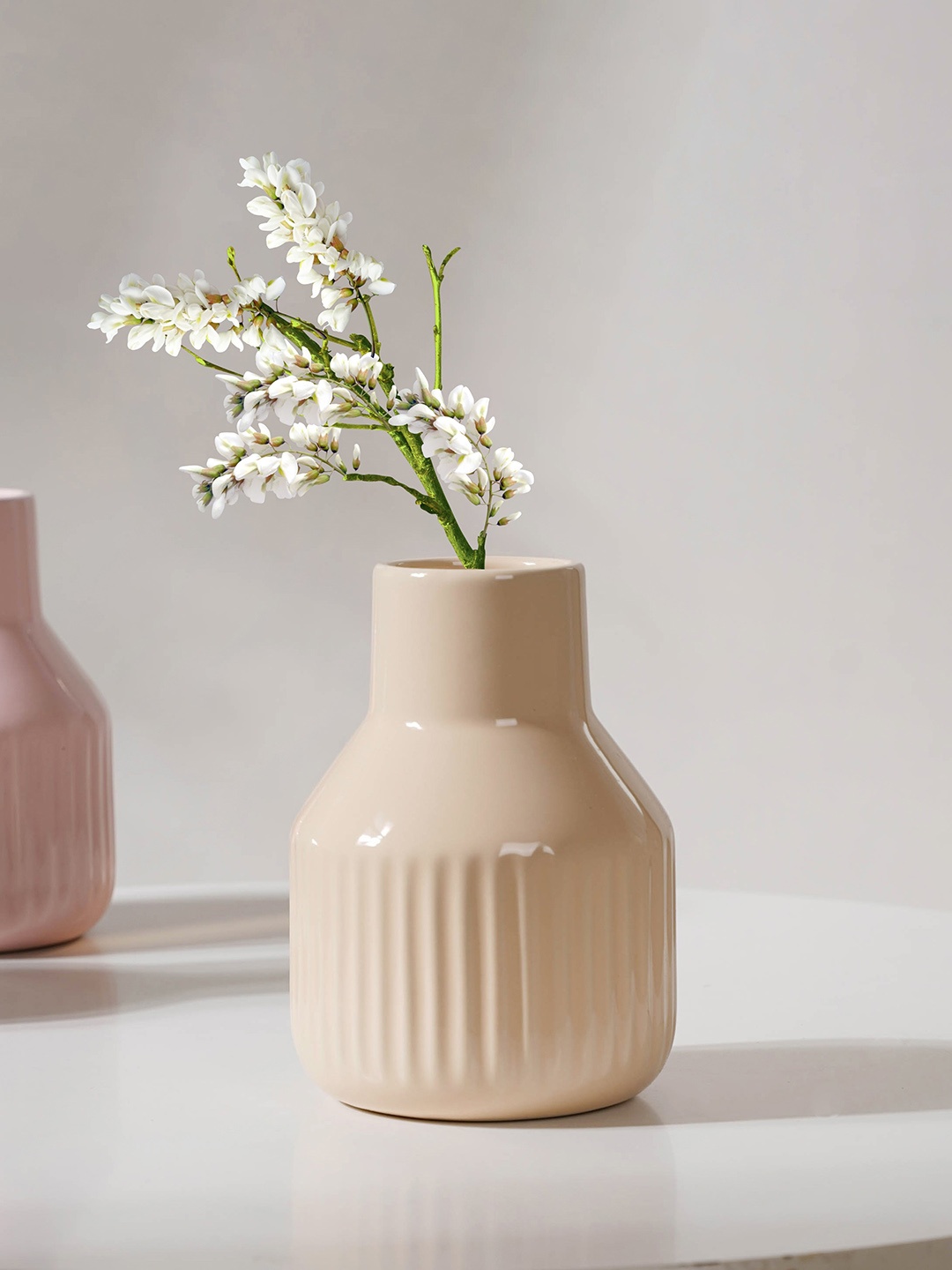 

Nestasia Beige Textured Glossy Durable Ceramic Vase