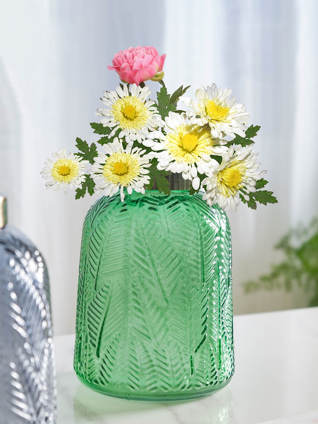 

Nestasia Green Textured Bottle Glass Vase