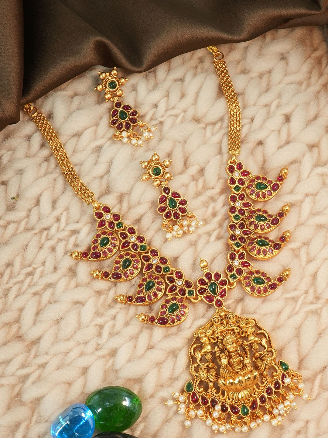 

GRIIHAM Gold-Plated CZ Studded & Beaded Jewellery Set