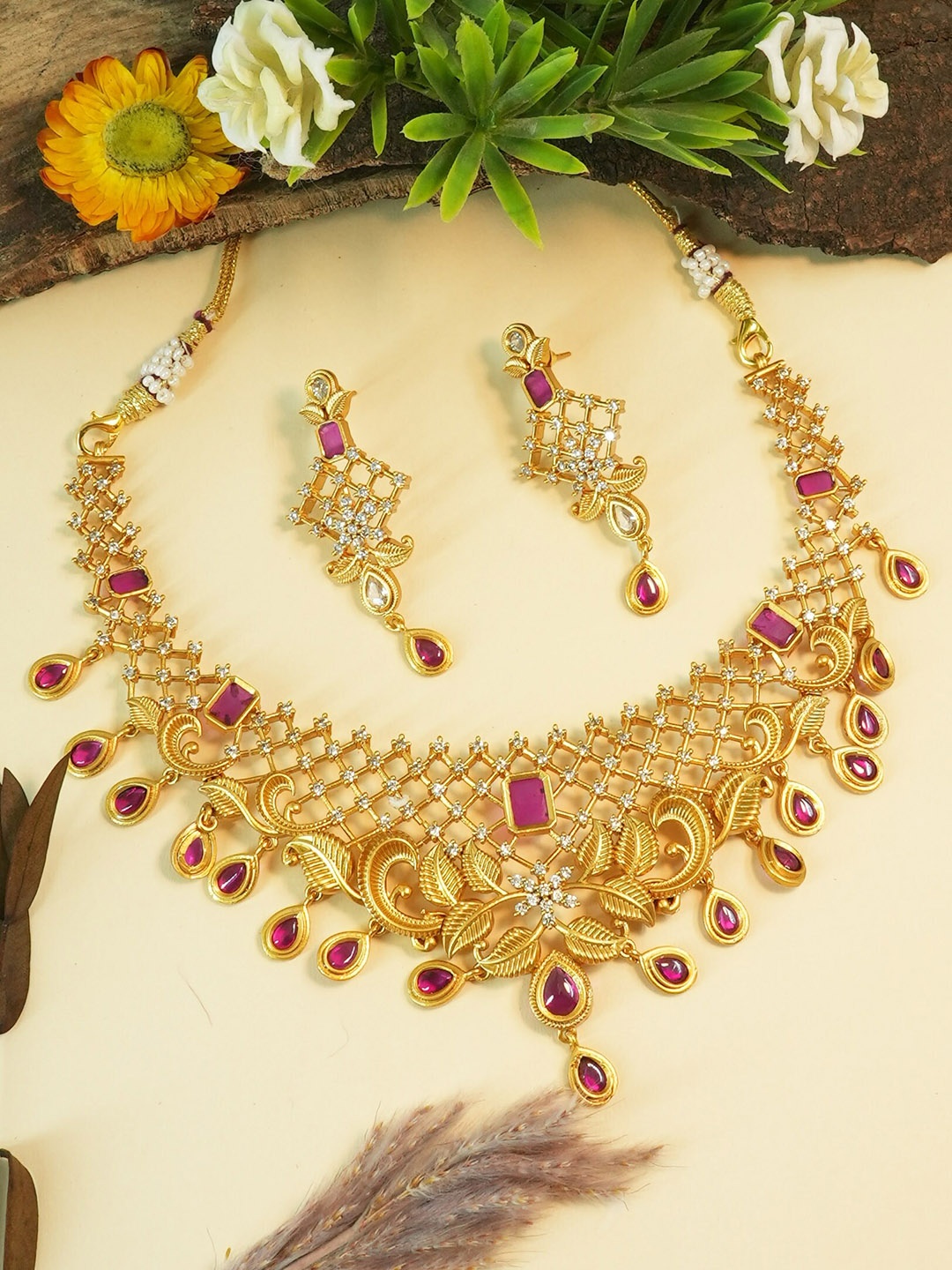 

GRIIHAM Gold-Plated CZ Stone- studded Jewellery Set