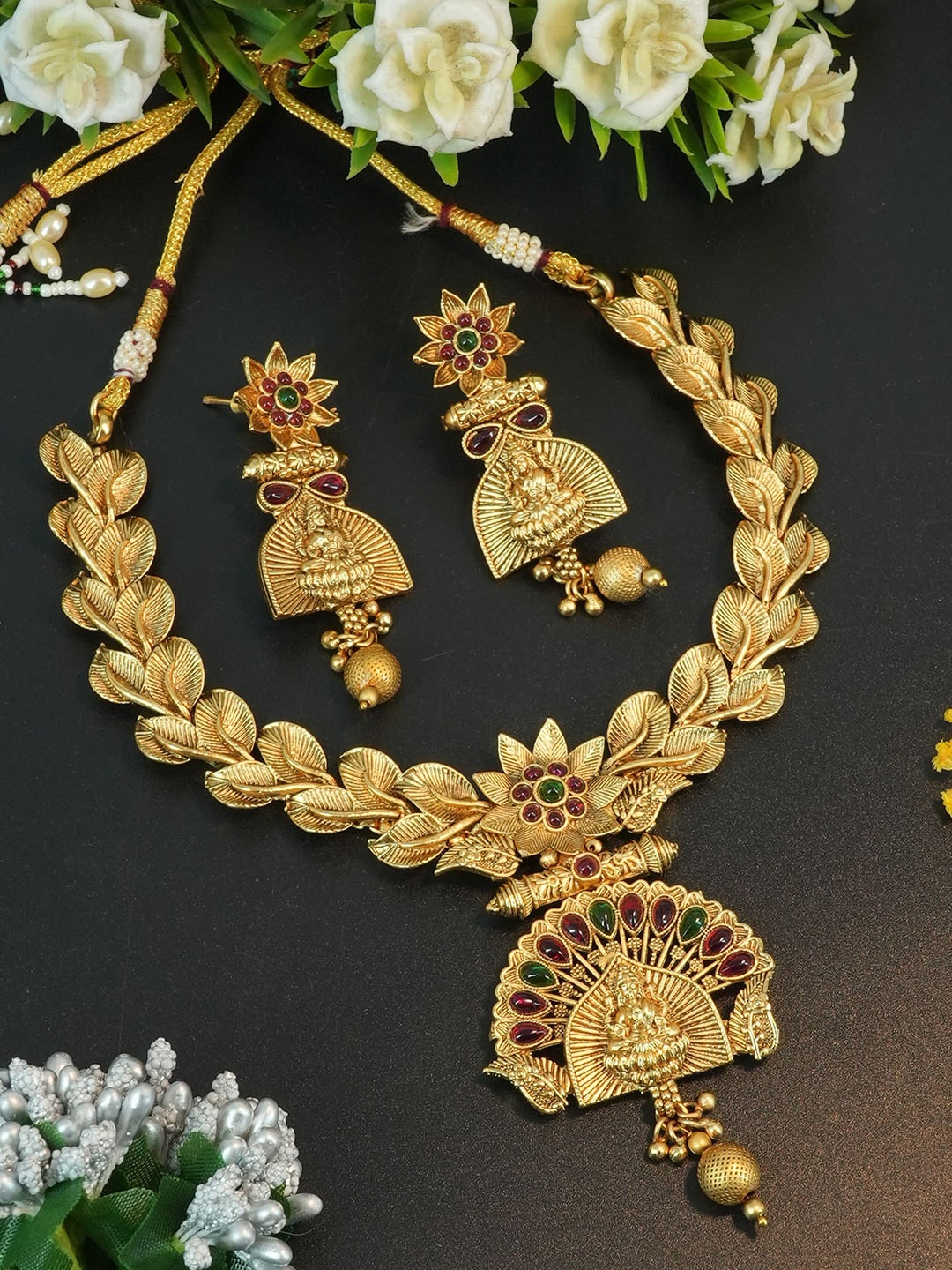 

GRIIHAM Gold-Plated CZ Stone-Studded Jewellery Set, Red
