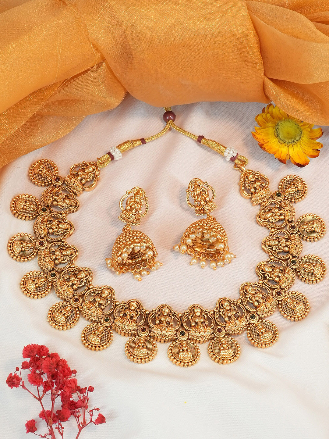 

GRIIHAM Antique Premium Gold-Plated CZ-Studded Temple Jewellery Set