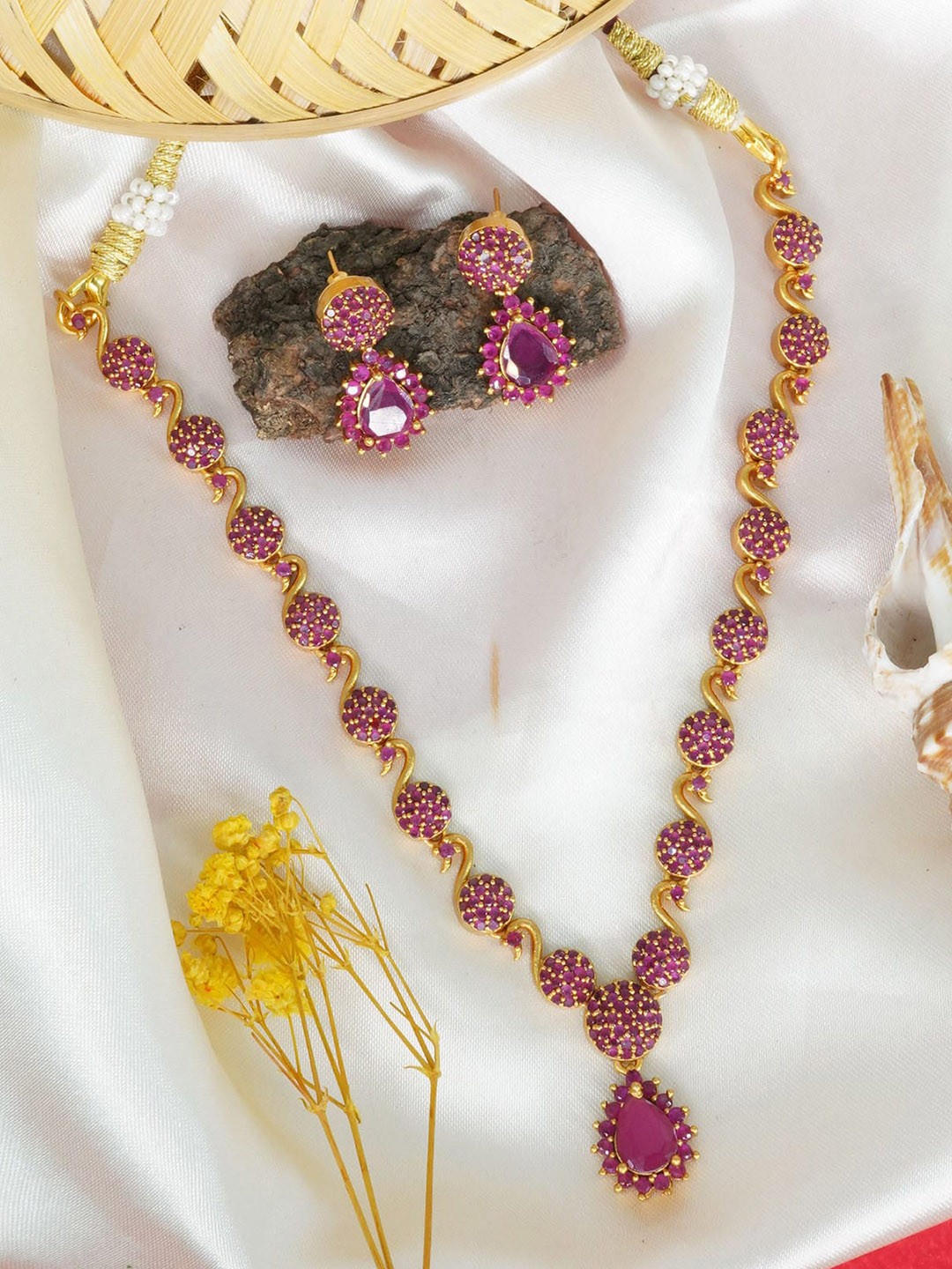 

GRIIHAM Sayara Collection Gold-Plated CZ Studded Jewellery Set