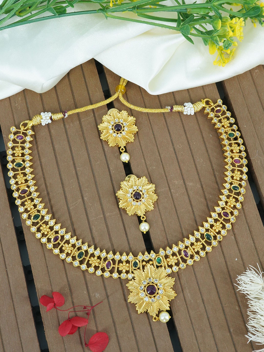 

GRIIHAM Sayara Gold-Plated CZ-Studded Jewellery Set