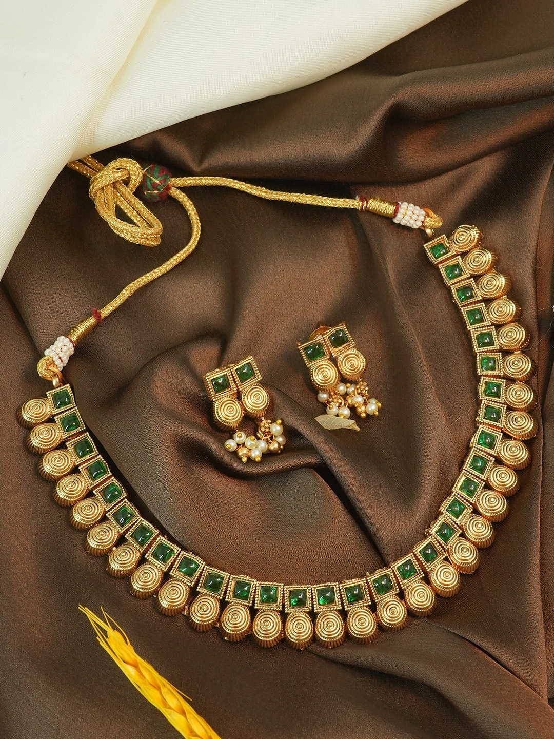 

GRIIHAM Gold-Plated Cubic Zirconi Studded Premium Antique Jewellery Set, Green