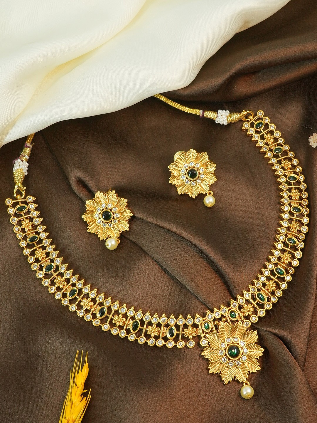 

GRIIHAM Sayara Collection Gold-Plated CZ Studded Necklace Set