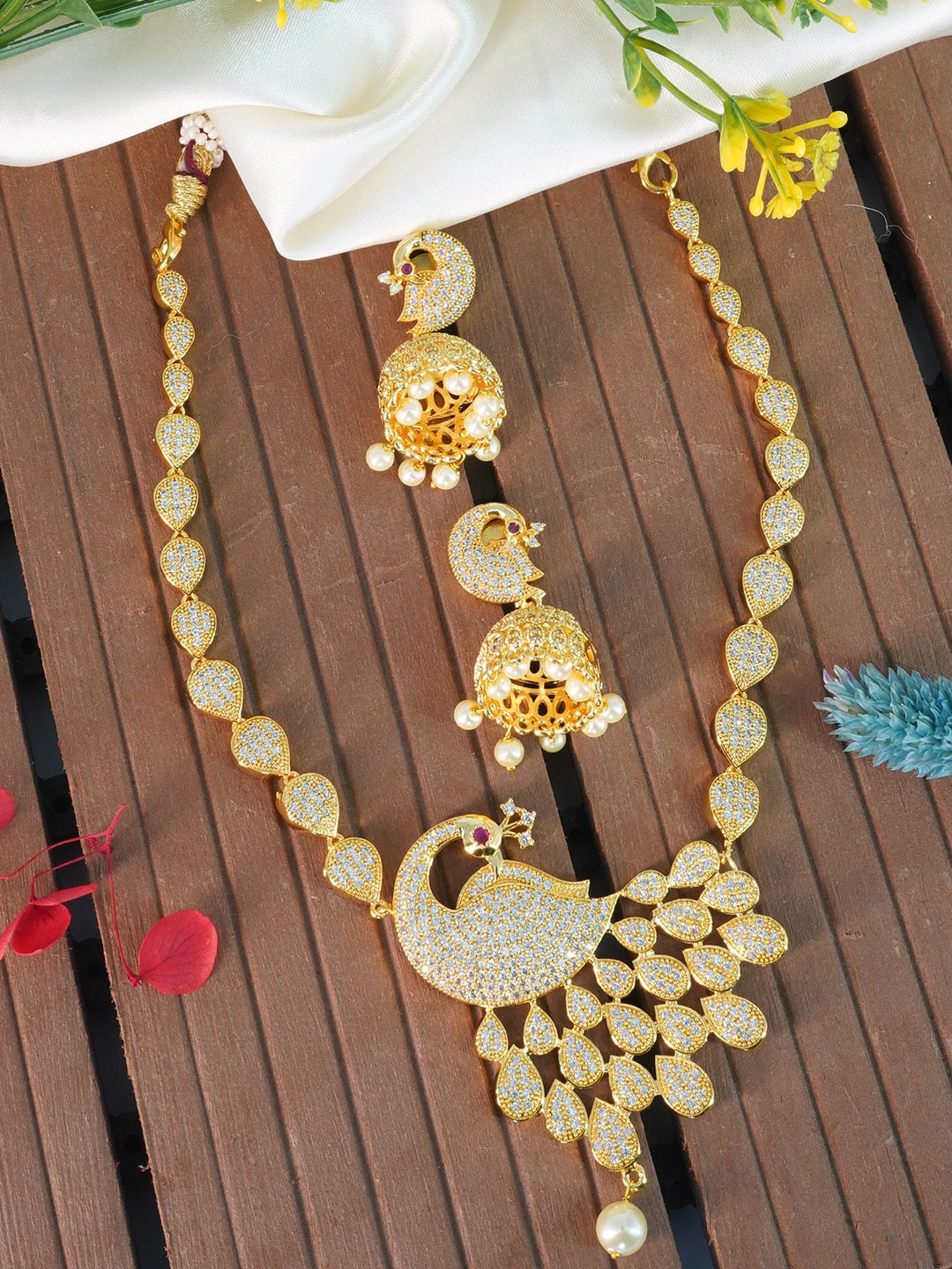 

GRIIHAM Gold-Plated White CZ Studded Jewellery Set